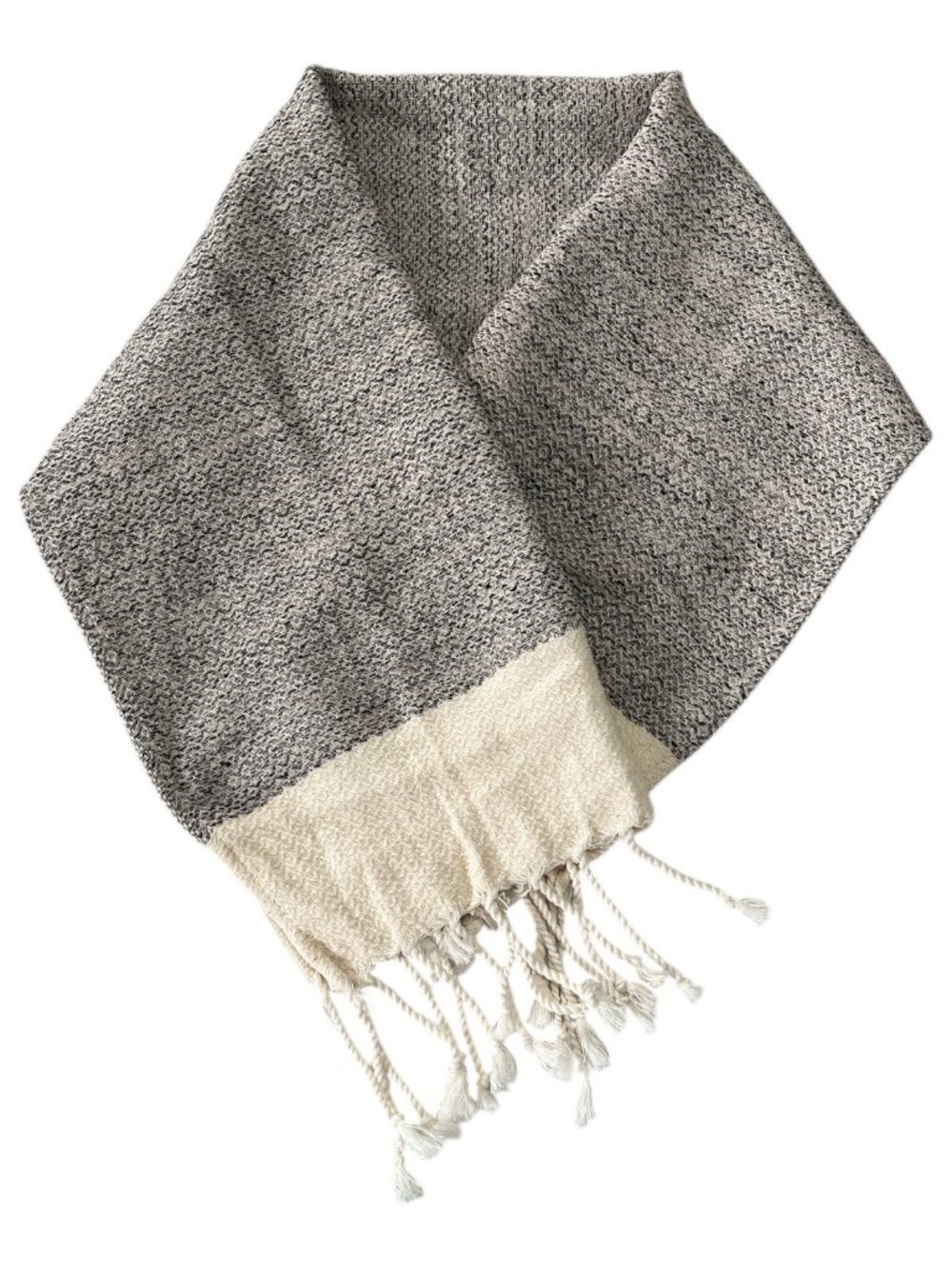 Smyrna Turkish Cotton Scarf – Black & Cream Woven Peshtemal Shawl with Fringe –
